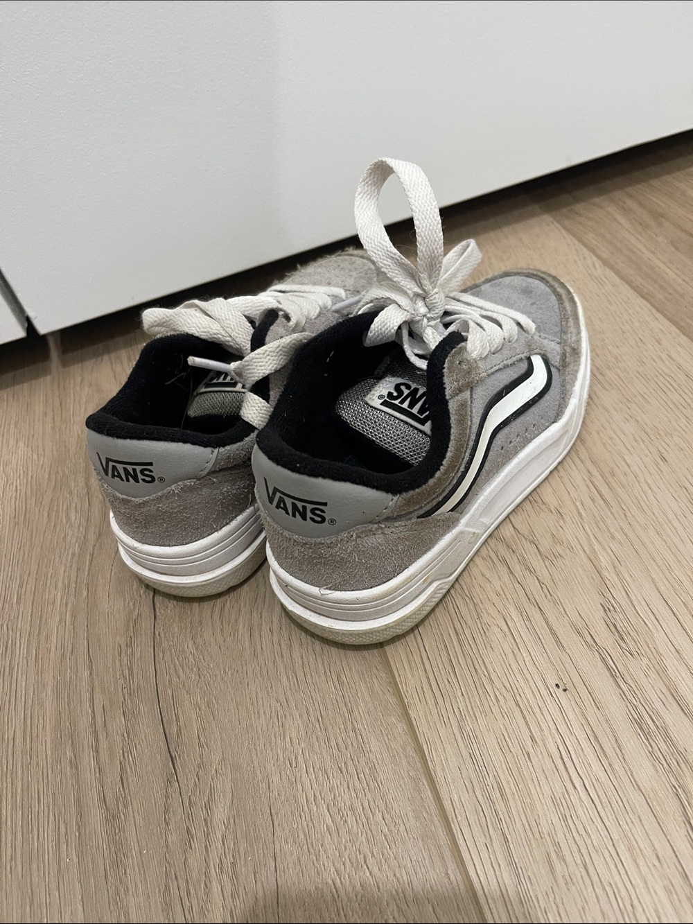 Vans Kids Gray Suede Skate Sneakers with White Stripe